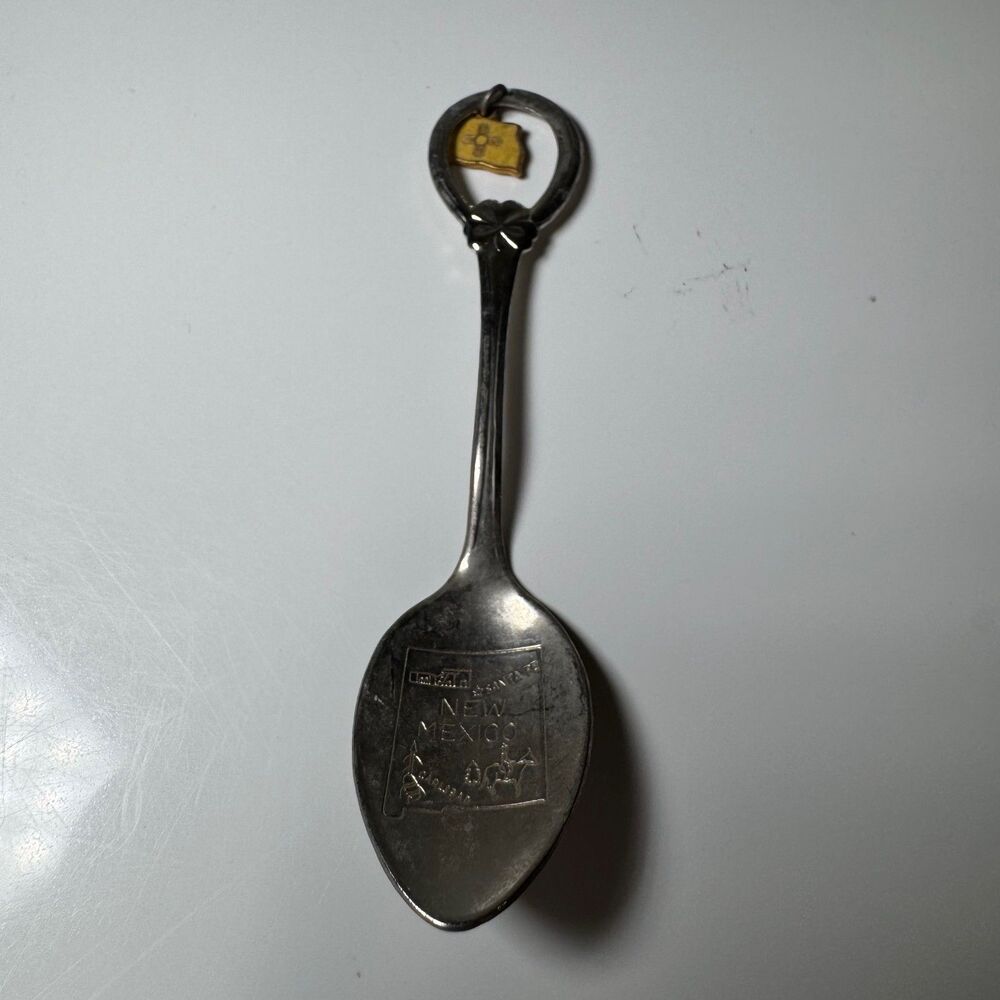 Vintage New Mexico Souvenir Spoon Collectible State Map Flag Charm Travel Silver